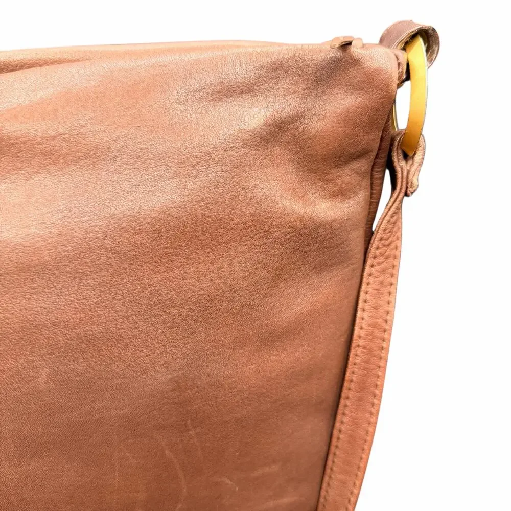 Lord & Taylor Brown Leather Shoulder Bag Slouchy Hobo Zip Tassel